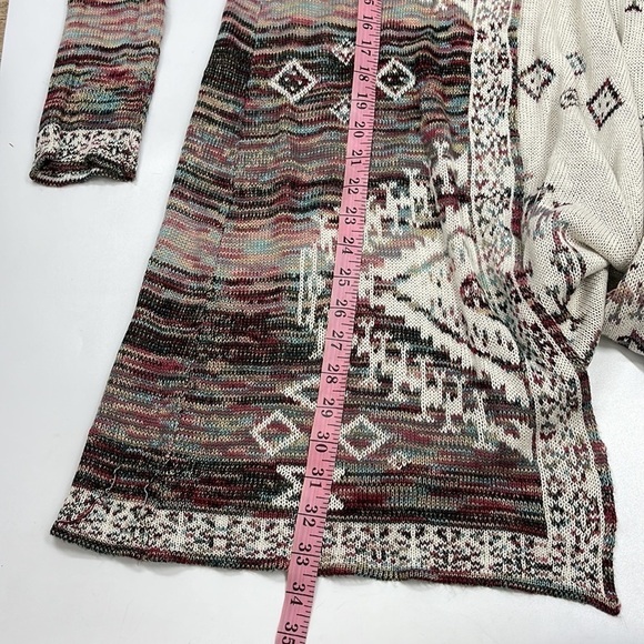 One World Women's Open Front Duster Cardigan Sweater Aztec Print Size Medium M - Picture 8 of 9